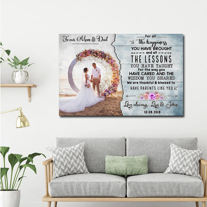 To our Mom and Dad, we are thankful & blessed to have parents like you, Personalized Canvas