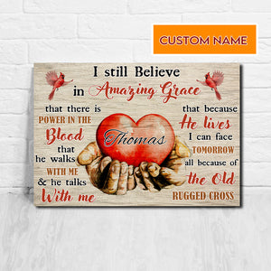 Cardinal Bird, Heart Hands, I Still Believe In Amazing Grace, Personalized Canvas