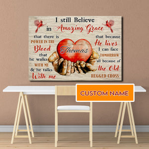 Cardinal Bird, Heart Hands, I Still Believe In Amazing Grace, Personalized Canvas