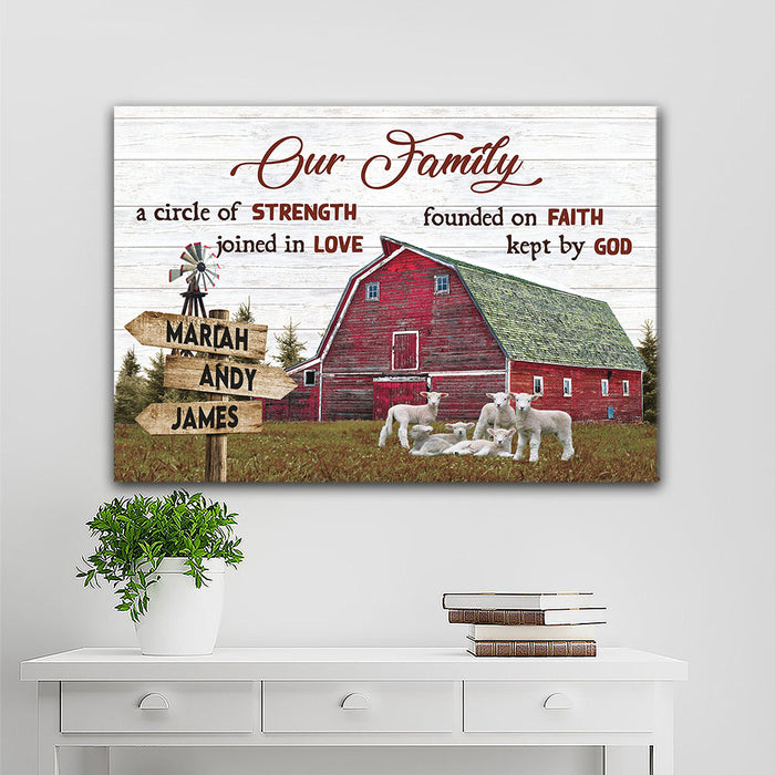 Our Family a circle of strength joined in love, Street Signs Canvas, Personalized Canvas