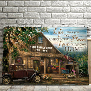 Truck, House, Life Takes You To Unexpected Places, Love Brings You Home, Family Canvas, Personalized Canvas