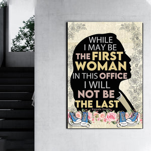 While I may be the first woman in this office poster Kamala Harris, Gift for Her Canvas