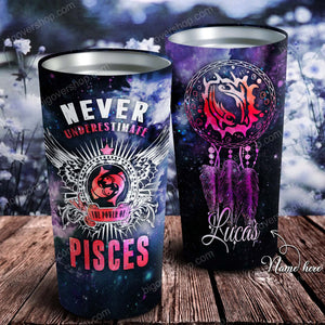 Never Underestimate Zodiac Personalized Tumbler - Astrology Sign Gift, Stainless Tumbler