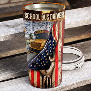 School bus driver American flags, Personalized Tumbler