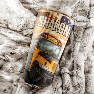 School bus driver American flags, Personalized Tumbler