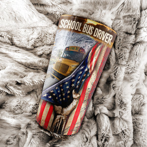 School bus driver American flags, Personalized Tumbler