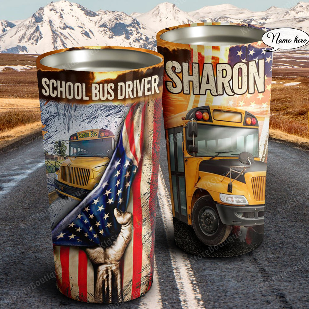 School bus driver American flags, Personalized Tumbler