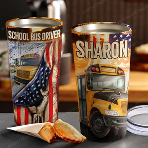 School bus driver American flags, Personalized Tumbler