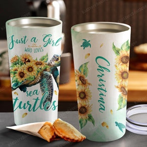 Sunflower and Turtle Just A Girl Who Loves Sea Turtles, Gift for Her Tumbler, Personalized Tumbler