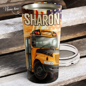 School bus driver American flags, Personalized Tumbler