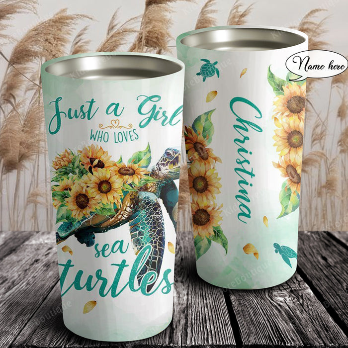 Sunflower and Turtle Just A Girl Who Loves Sea Turtles, Gift for Her Tumbler, Personalized Tumbler