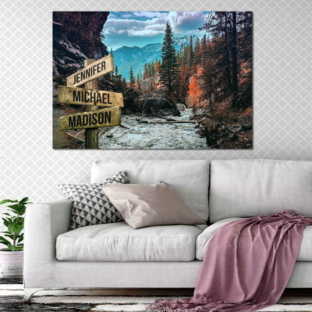 Pine Forest Multi-Names Premium Canvas - Street Signs Customized With Names- 0.75 & 1.5 In Framed -Wall Decor, Canvas Wall Art