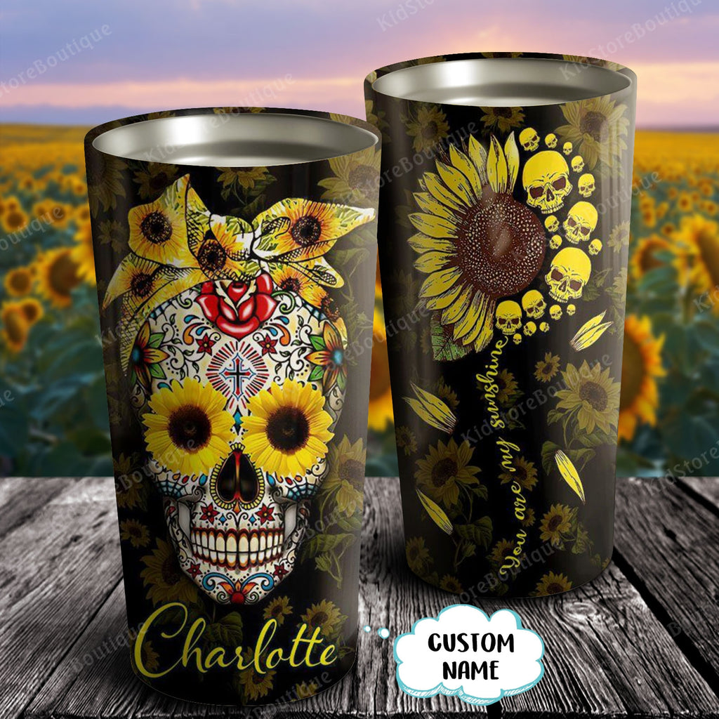 Skull and Sunflower, Gift for Her Tumbler, Personalized Tumbler