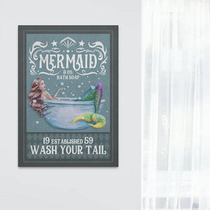 Mermaid Co Bath Soap Wash Your Tail Funny Framed Canvas - 0.75 & 1.5 In Framed -Wall Decor, Canvas Wall Art