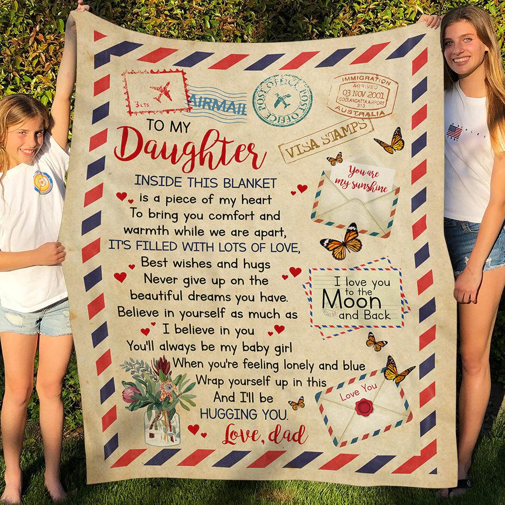 From Dad To My Daughter Inside This Blanket Letter Airmail Envelope Mail Fleece Blanket -Christmas Best Gifts For Daughter From Dad