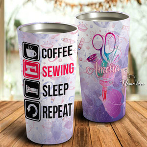 Coffee Sewing Sleep Repeat Personalized Tumbler - Mother's Day Gift, Mom Tumbler, Mom Cup