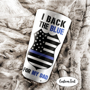 Personalized Sunflower Police I Back The Blue For My Dad Tumbler - Half Flag Police Officer Suit Personalized - Father and Son Gift