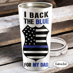 Personalized Sunflower Police I Back The Blue For My Dad Tumbler - Half Flag Police Officer Suit Personalized - Father and Son Gift