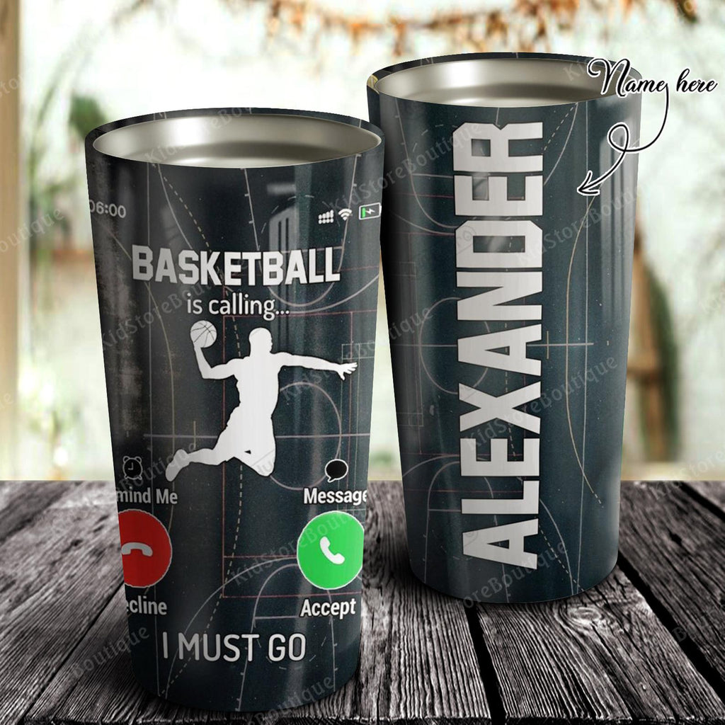 Personalized Funny Basketball Is Calling I Must Go Stainless Steel Tumbler - Best Gifts for Cat Lover