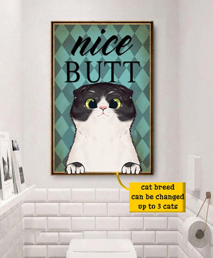 Cute Cat Breed Clip Art Nice Butt Vintage Bathroom Sign Decor, Funny Cat Canvas, Personalized Canvas