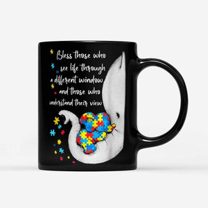 Mom And Kid Autism Awareness Puzzle Pieces Elephant - Black Mug- Elephant Lovers, Elephant Cup