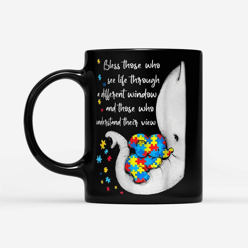 Mom And Kid Autism Awareness Puzzle Pieces Elephant - Black Mug- Elephant Lovers, Elephant Cup