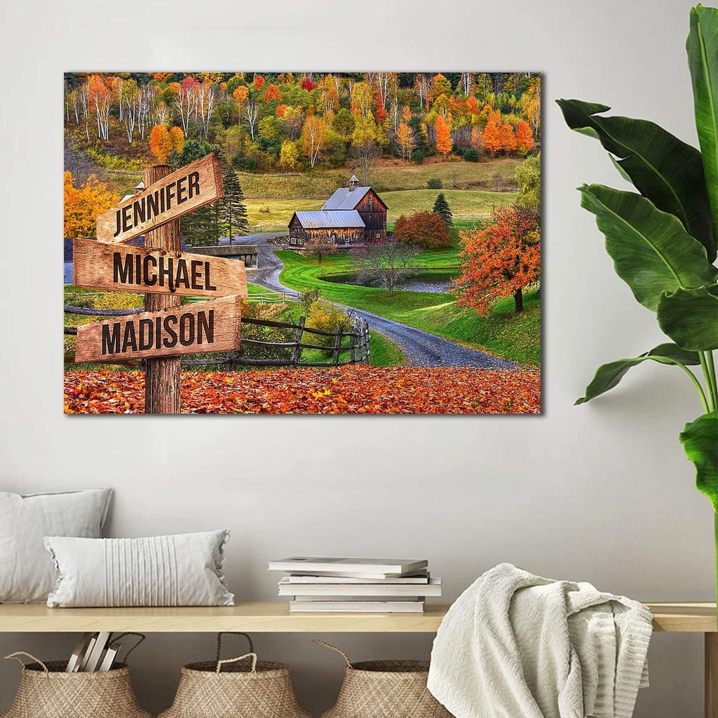 Personalized Autumn Road Multi-Names Premium 1,5 Framed Canvas - Street Signs Customized With Names- Home Living- Wall Decor