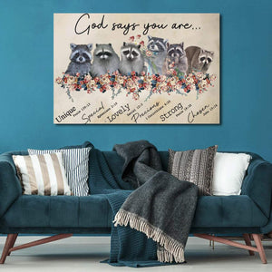 Raccoon Flower God Says You Are 0.75 & 1.5 In Framed Canvas - Gift Ideas- Wall Decor, Canvas Wall Art