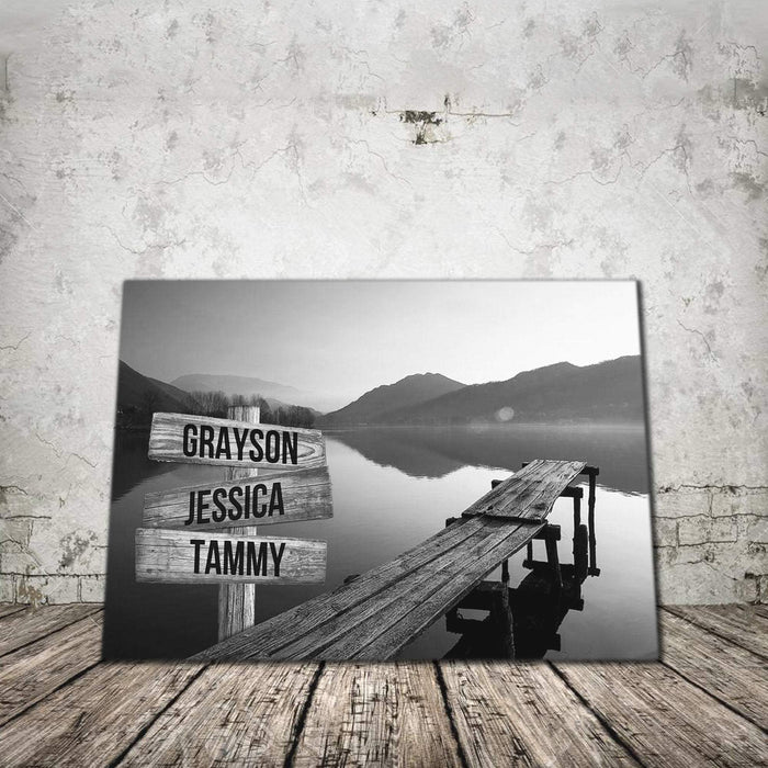 Personalized Peaceful Lake Dock Multi - Names Premium - Street Signs Customized With Names Canvas