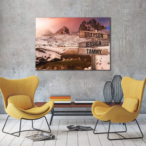 Personalized Winter Stream Multi-Names Premium 0,75& 1,5 Framed Canvas - Street Signs Customized With Names- Home Living- Wall Decor