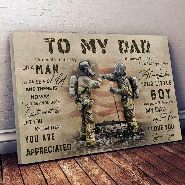 Firefighter To My Dad Canvas, Firefighter Dad, Fireman Canvas, Dad And Son, Family Gift, Vintage Wall Art, Home Decor