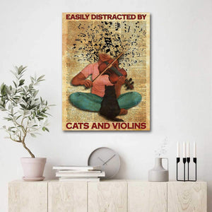 Easily Distracted By Cats And Violins Framed Canvas 0.75 & 1,5 Framed Canvas -Gift Ideas - Home Living -Wall Decor