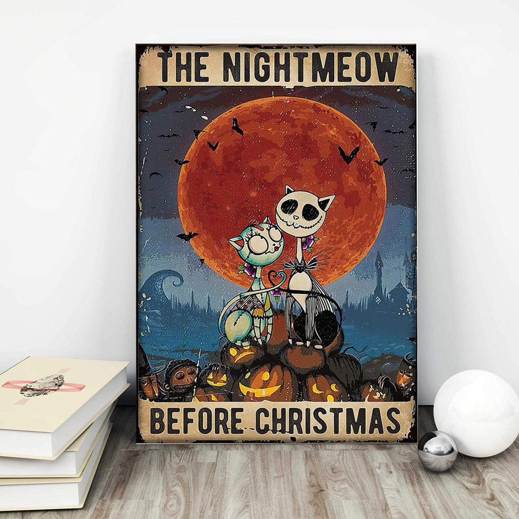 The Nightmeow Before Christmas  Vertical 0.75 & 1,5 Framed Canvas - Christmas Gift Ideas - Canvas Wall Art -Home Decor