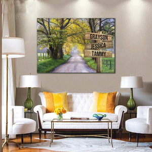 Personalized Autumn Road Color Multi-Names 0.75 and 1,5 Framed Canvas - Street Signs Customized With Names- Home Living- Wall Decor