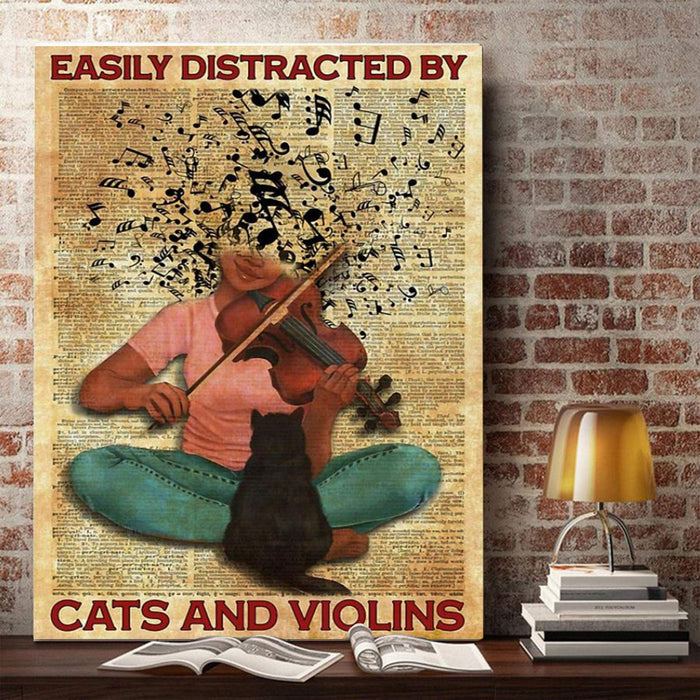 Easily Distracted By Cats And Violins Framed Canvas - Gift Ideas