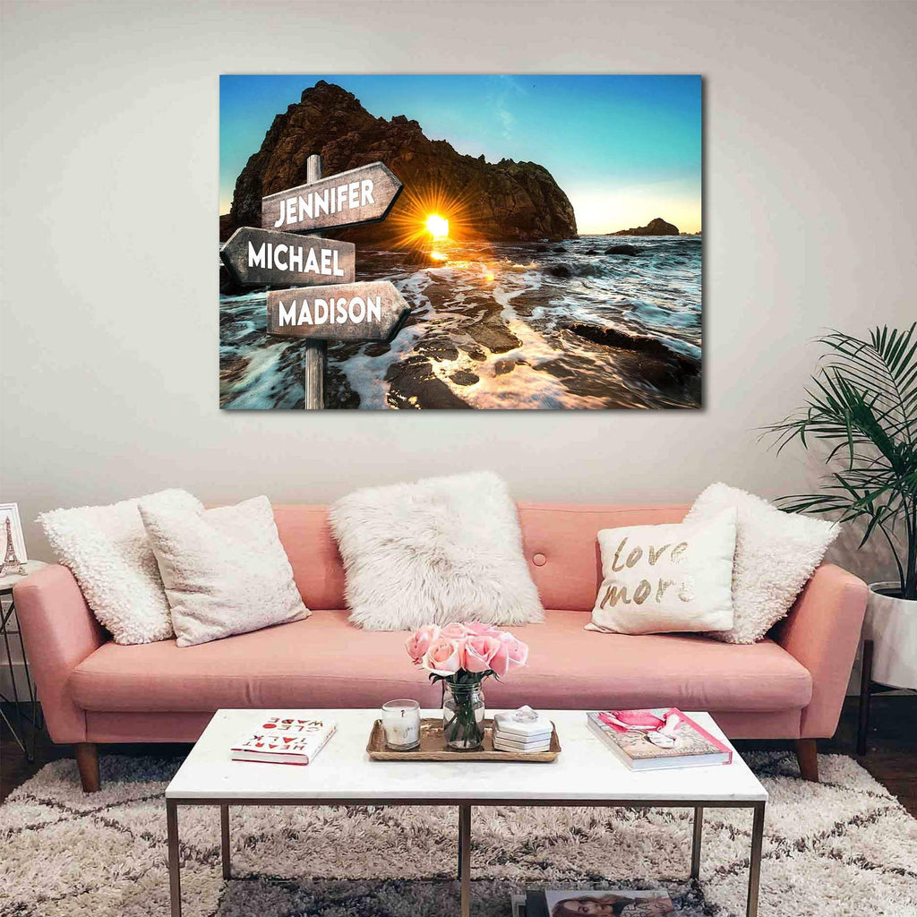 Personalized Beach Multi-Names Premium 0.75 & 1,5 Framed Canvas - Street Signs Customized With Names- Home Living- Wall Decor