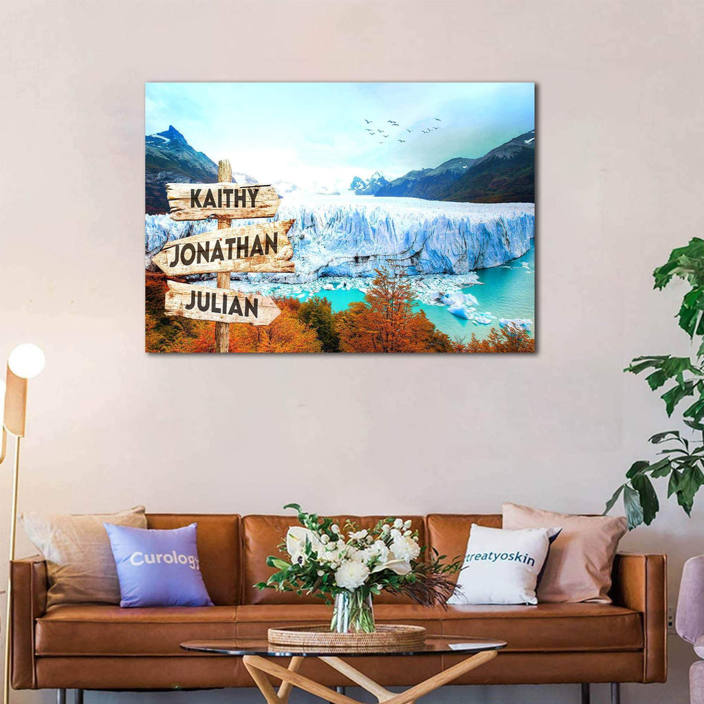 Personalized Ice And Snow Multi-Names Premium 0.75 & 1,5 Framed Canvas - Street Signs Customized With Names- Home Living- Wall Decor