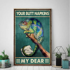 Chameleon Your Butt Napkins My Dear- Funny Bathrom 0.75 & 1,5 Framed Canvas- Home Living, Canvas Wall Decor