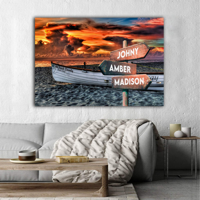 Personalized Sunset At The Beach Multi - Names Premium - Street Signs Customized With Names Canvas