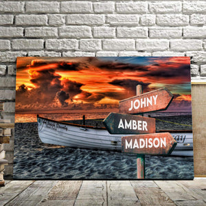 Personalized Sunset At The Beach Multi-Names Premium 0.75 & 1,5 Framed Canvas - Street Signs Customized With Names- Home Living- Wall Decor