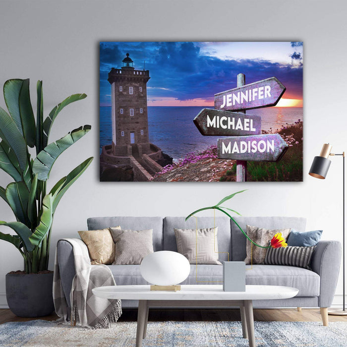 Personalized Lighthouse Multi - Names Premium - Street Signs Customized With Names Canvas