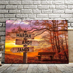 Personalized Fall Leaves Fall Multi-Names Premium 0.75 & 1,5 Framed Canvas - Street Signs Customized With Names- Home Living- Wall Decor