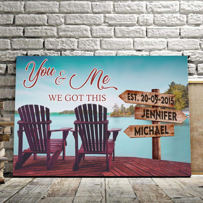 Personalized Couple You And Me We Got This Memory Lake Landscape Canvas, Lake Custom With Names, Wedding Dating Engagement Gift