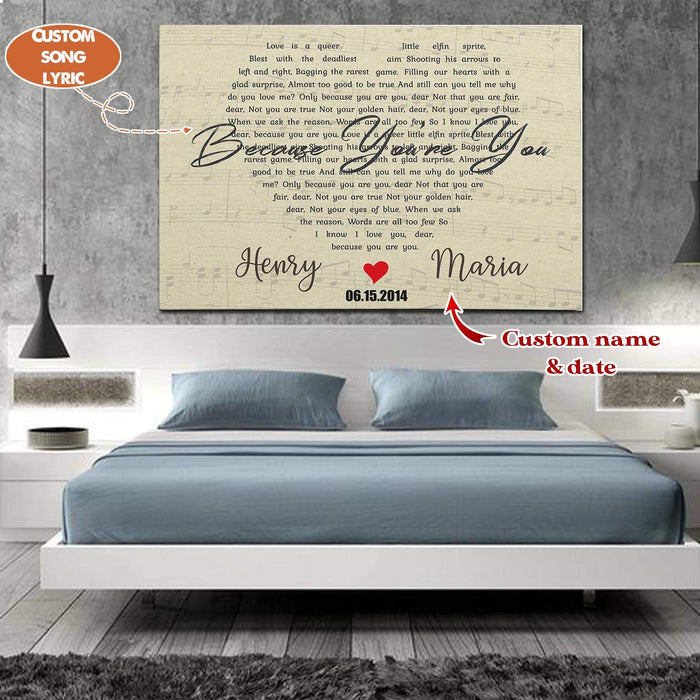 Personalized Favorite Love Song Canvas, Couple Canvas, Custom Song Lyrics Canvas Decor