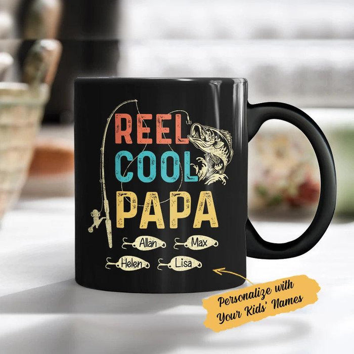 Personalized Reel Cool Papa Vintage Funny Coffee Mug, Gift For Papa, Gift For Fishing Lover, Gift For Dad