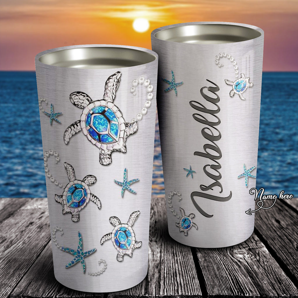 Personalized Cute Sea Turtle Tumbler, Beach Soul Tumbler