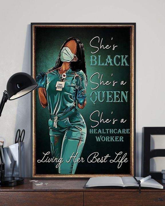 Nurse She's Black She's A Queen She's A Healthcare Worker Canvas, Black Nurse Canvas, Gift For Her, Wall Art Decor