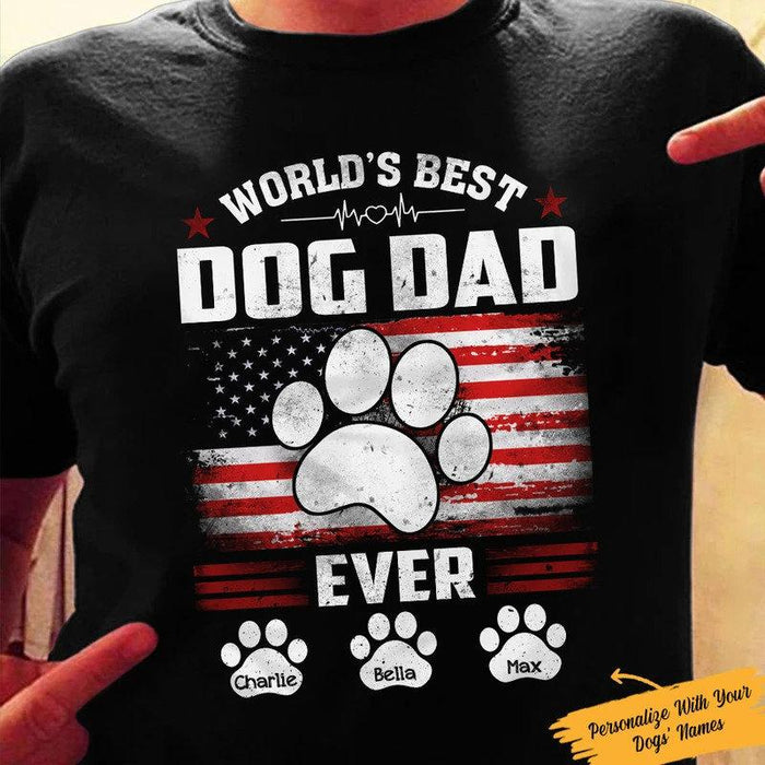 Personalized World’s Best Dog Dad Ever Paws T-shirt, Dog Paws American Flag Shirt, Family Shirt, Dog Dad Shirt