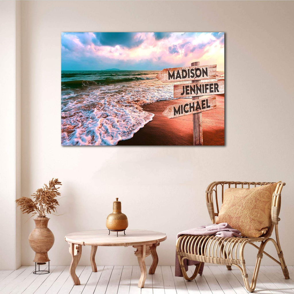 Personalized Beach Multi-Names Premium 0.75 & 1,5 Framed Canvas - Street Signs Customized With Names- Home Living- Wall Decor