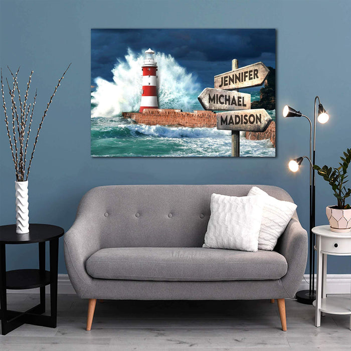 Personalized Lighthouse Multi - Names Premium - Street Signs Customized With Names Canvas